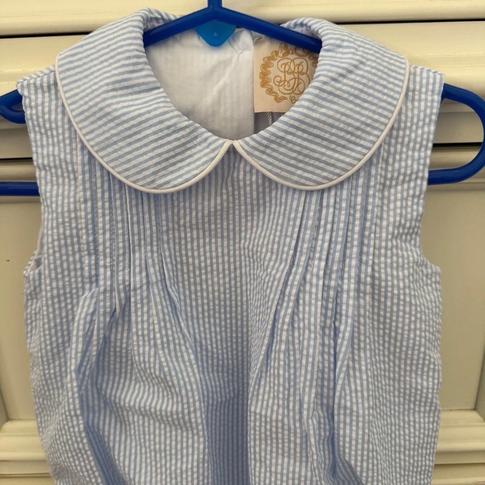 NEW The Beaufort Bonnet Company Boone Bubble‎ 12/18M Breakers Blue Seersucker